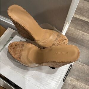 BAMBOO Cork Wedge Sandals with Clear Strap